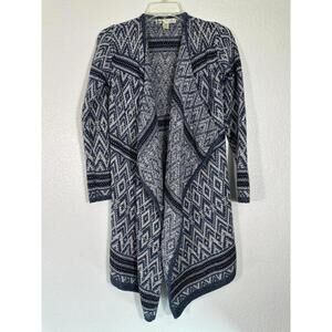 Sz M Kaisely Blue Geometric Knit Waterfall Cardigan Urban Boho Aztec Softgirl